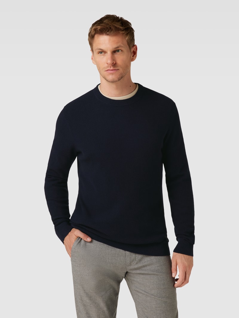 Strickpullover mit Strukturmuster in marineblau meliert