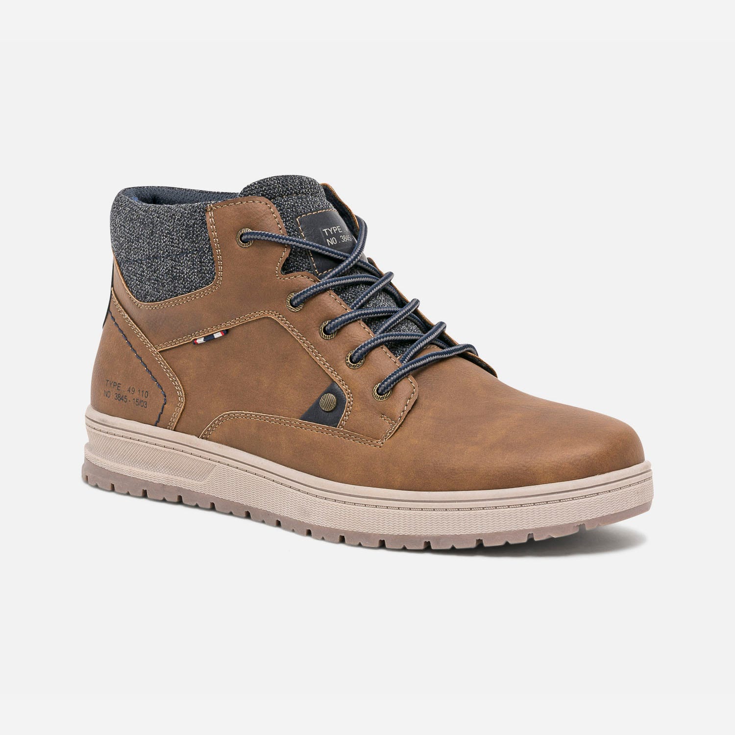 Boots à lacet marron avec col textile