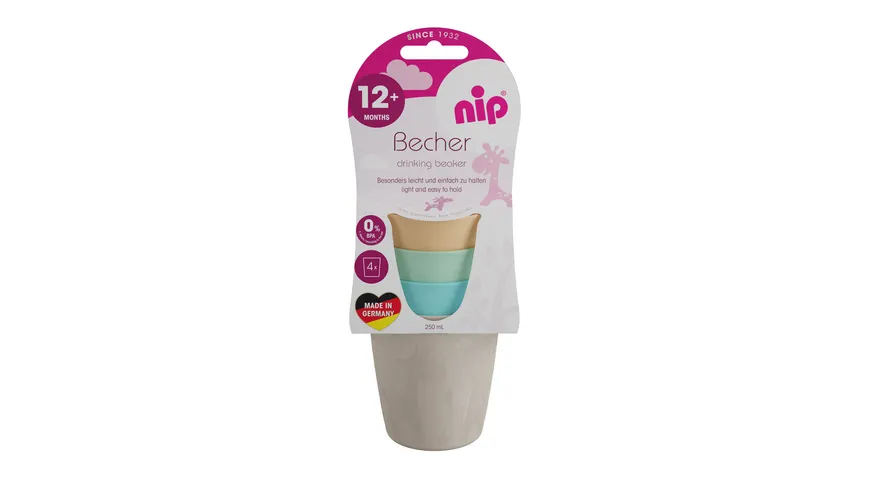 nip® Becher 4er Pack gelb, blau, grau, grün
