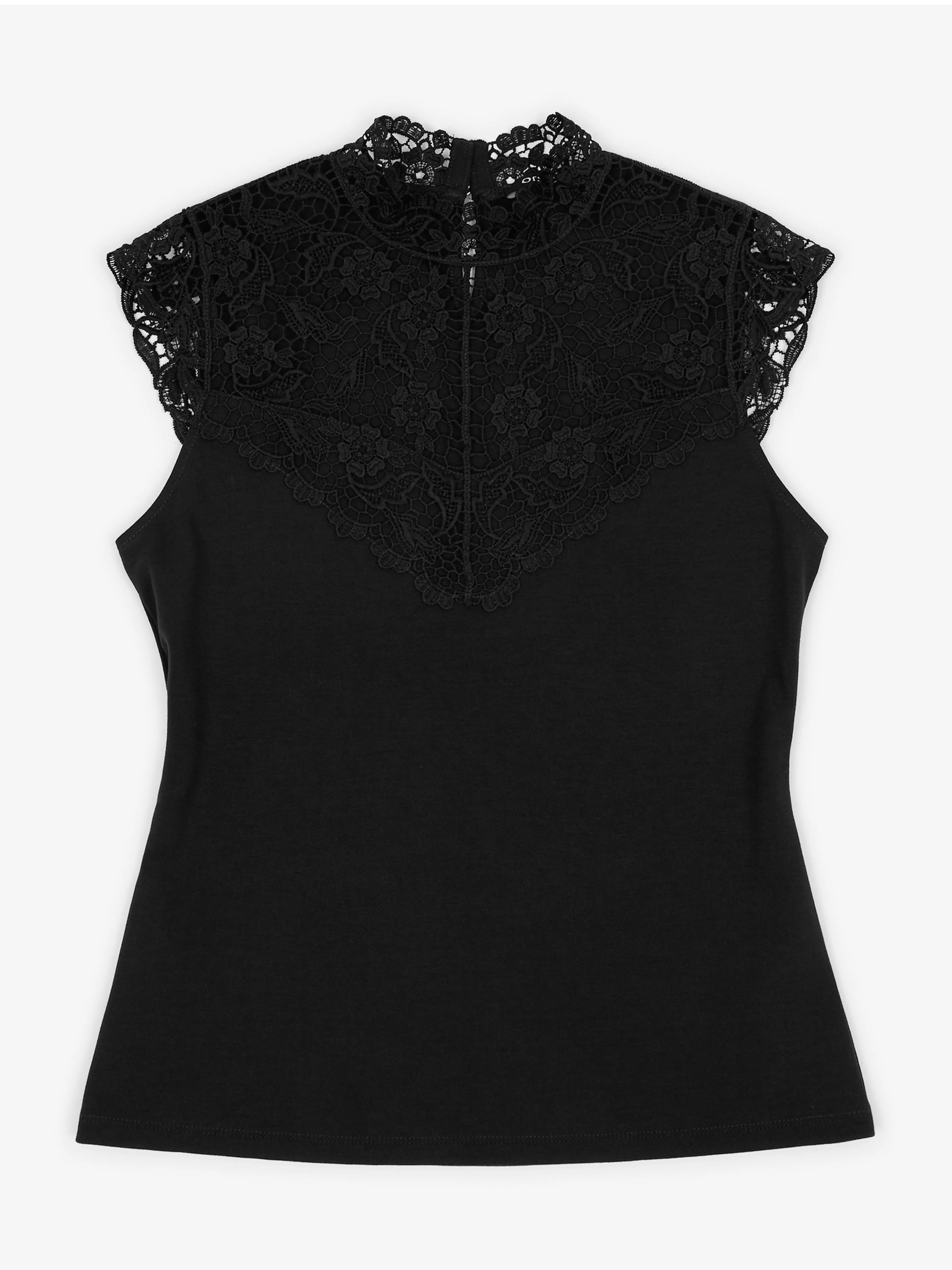 Schwarzes Damen-T-Shirt mit Spitzendetail ORSAY