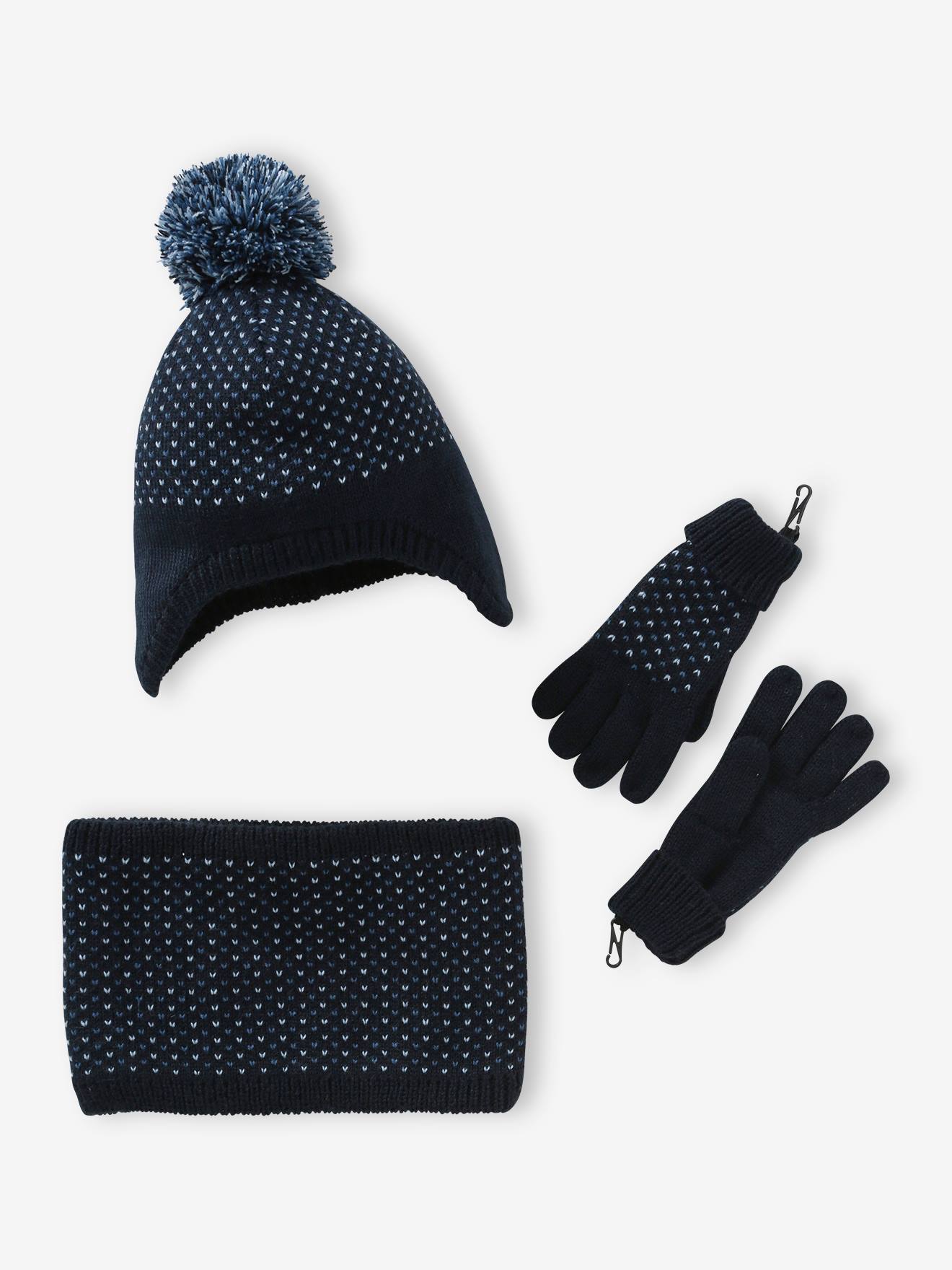 Vertbaudet Jungen-Set: Mütze, Rundschal & Handschuhe - nachtblau