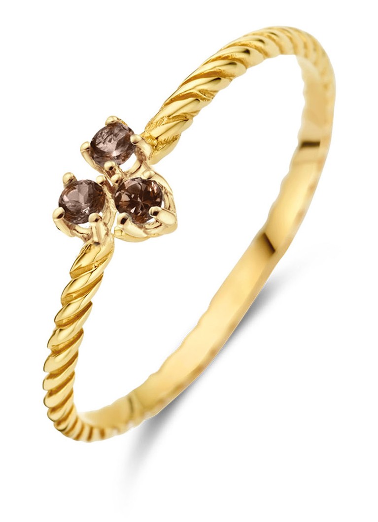 Jackie 14K Gold Triangle Smoky Quartz ring made of 14 carat yellow gold