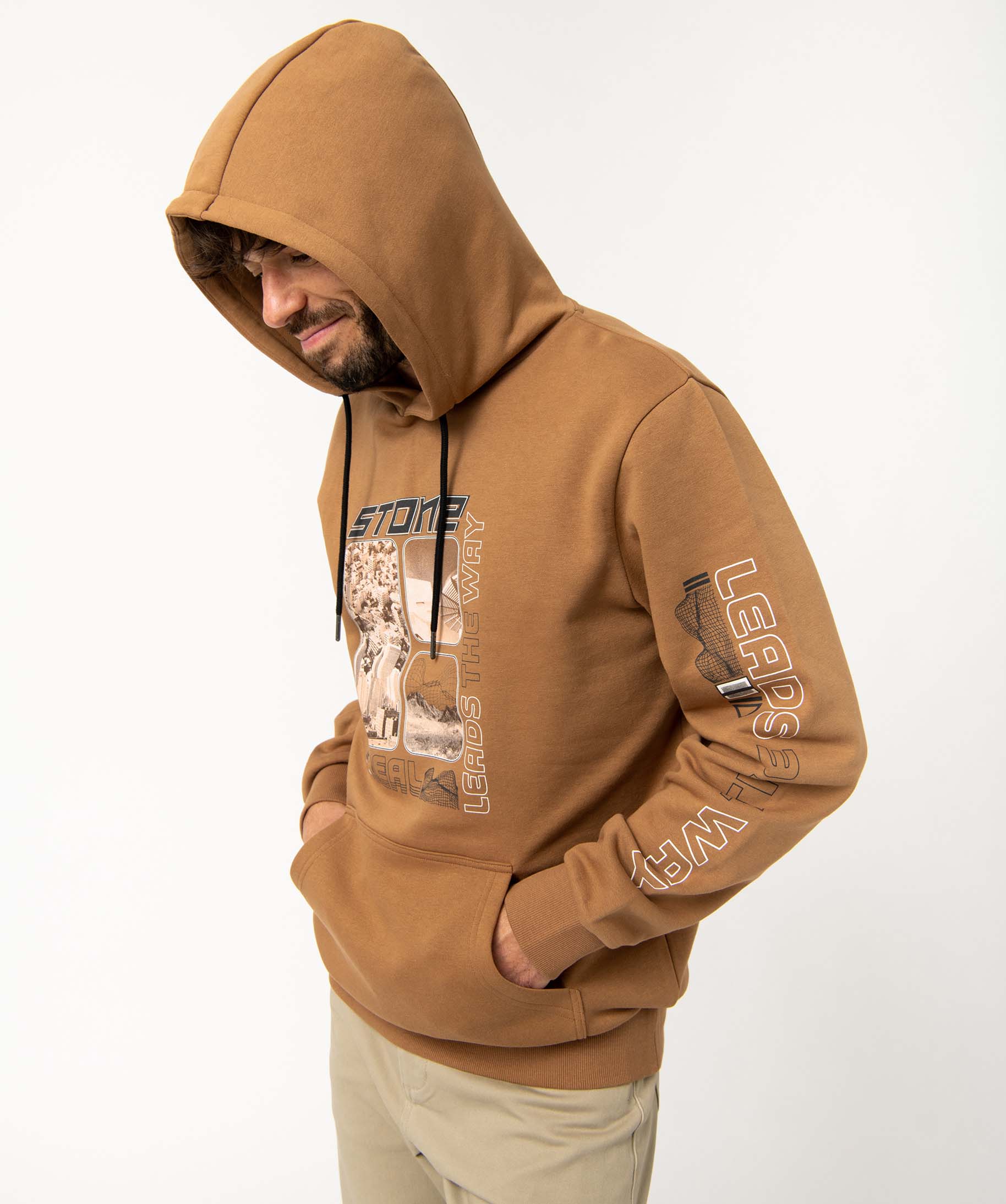 Sweat homme en jersey molletonné à capuche marron | GEMO