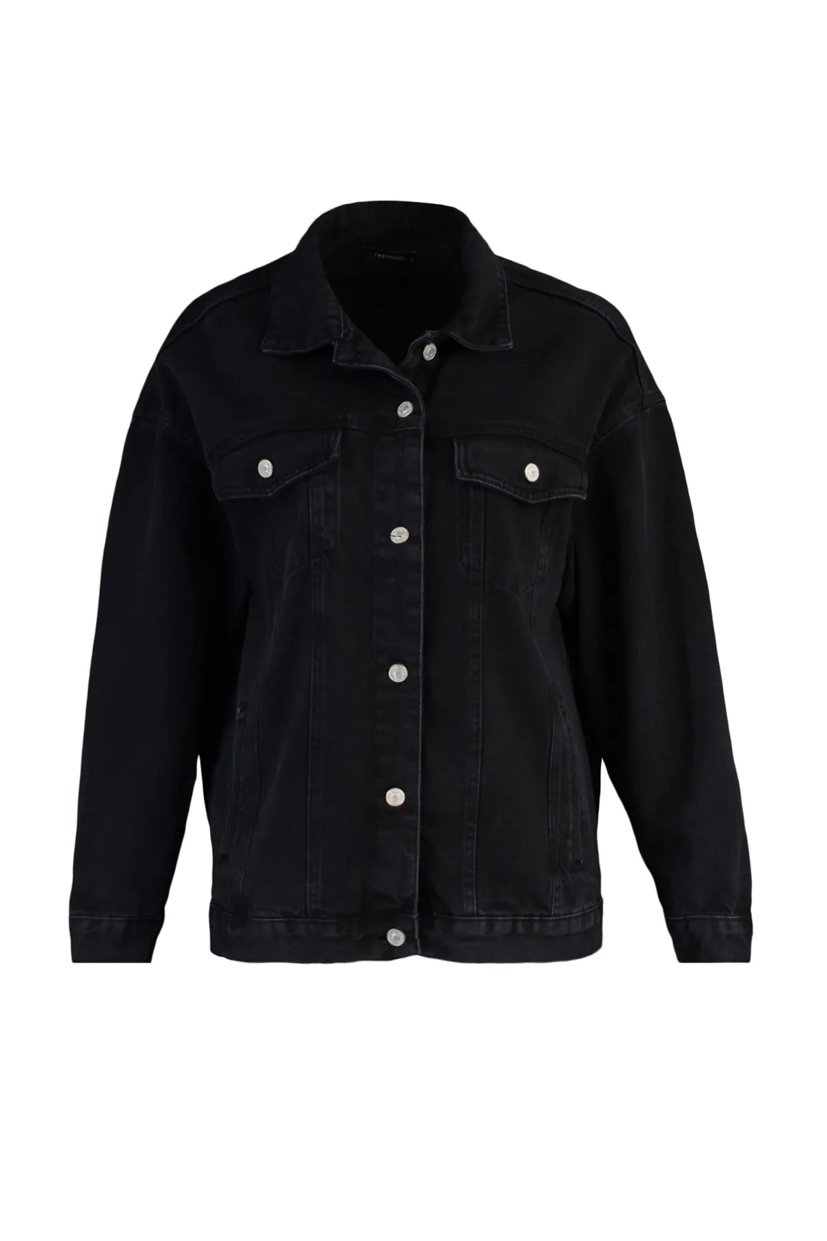 Trendyol Collection  Schwarze Oversize-Trucker-Jeansjacke TWOAW23CE00189