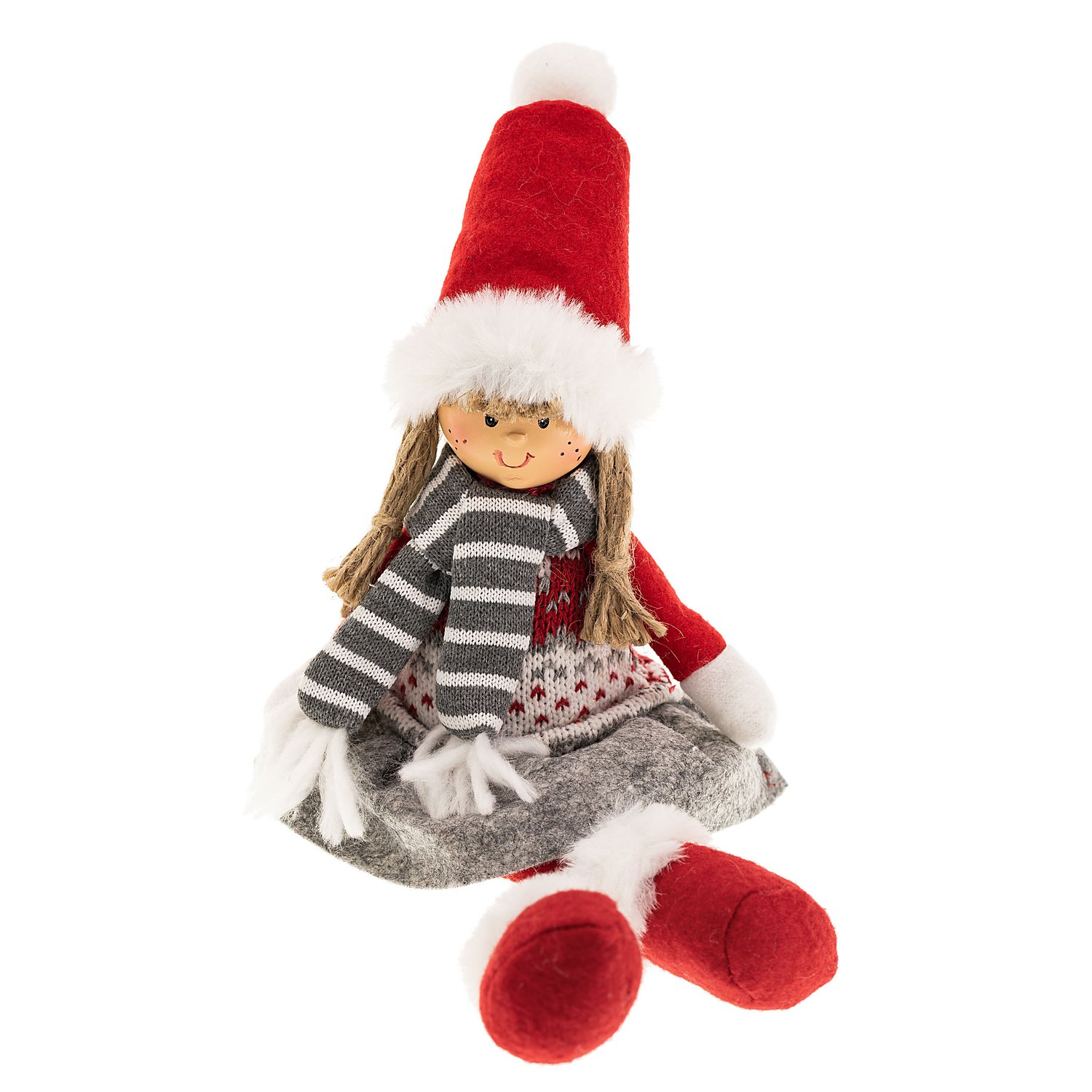 Mädchen-Figur aus Stoff, rot-grau, 19 cm