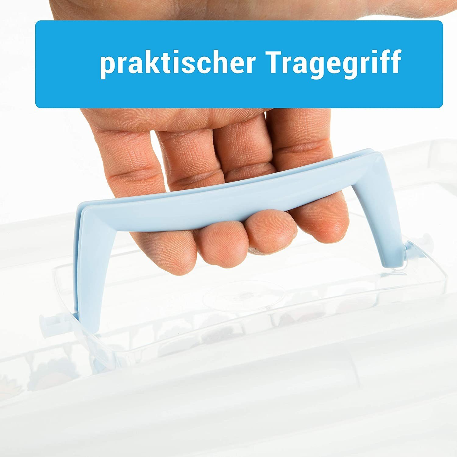Centi Spielzeugtruhe Aufbewahrungsbox Kinder, Kisten Aufbewahrung mit Deckel (3 St., 4 l Kisten Aufbewahrung mit Deckel in Blau, Griff), Plastikbox mit Deckel Clickverschluss, Boxen Aufbewahrung