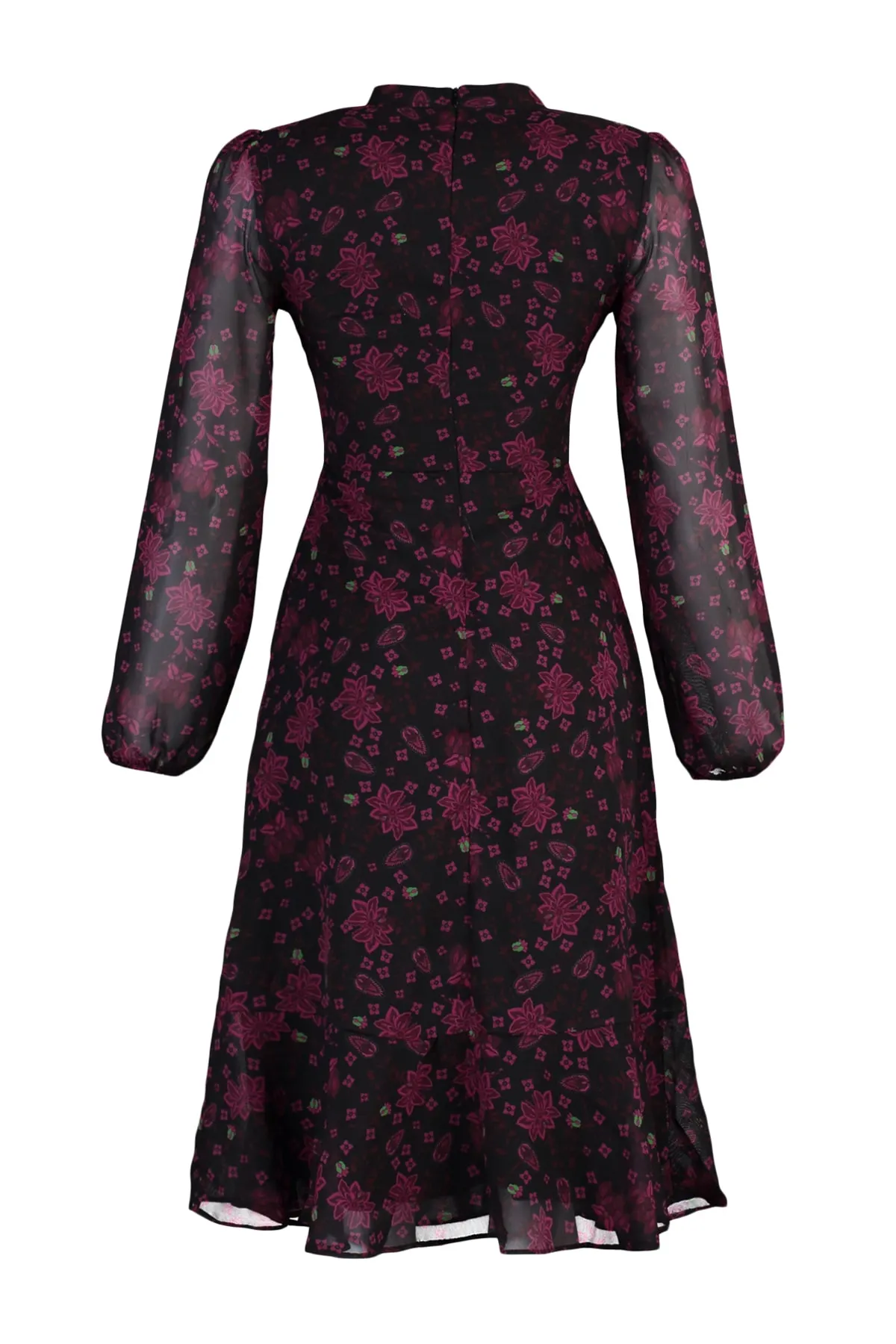 Trendyol Collection  Rosafarbenes, geblümtes A-Linien-Kleid aus Chiffon mit Stehkragen und Midi-Futter TWOAW20EL1313