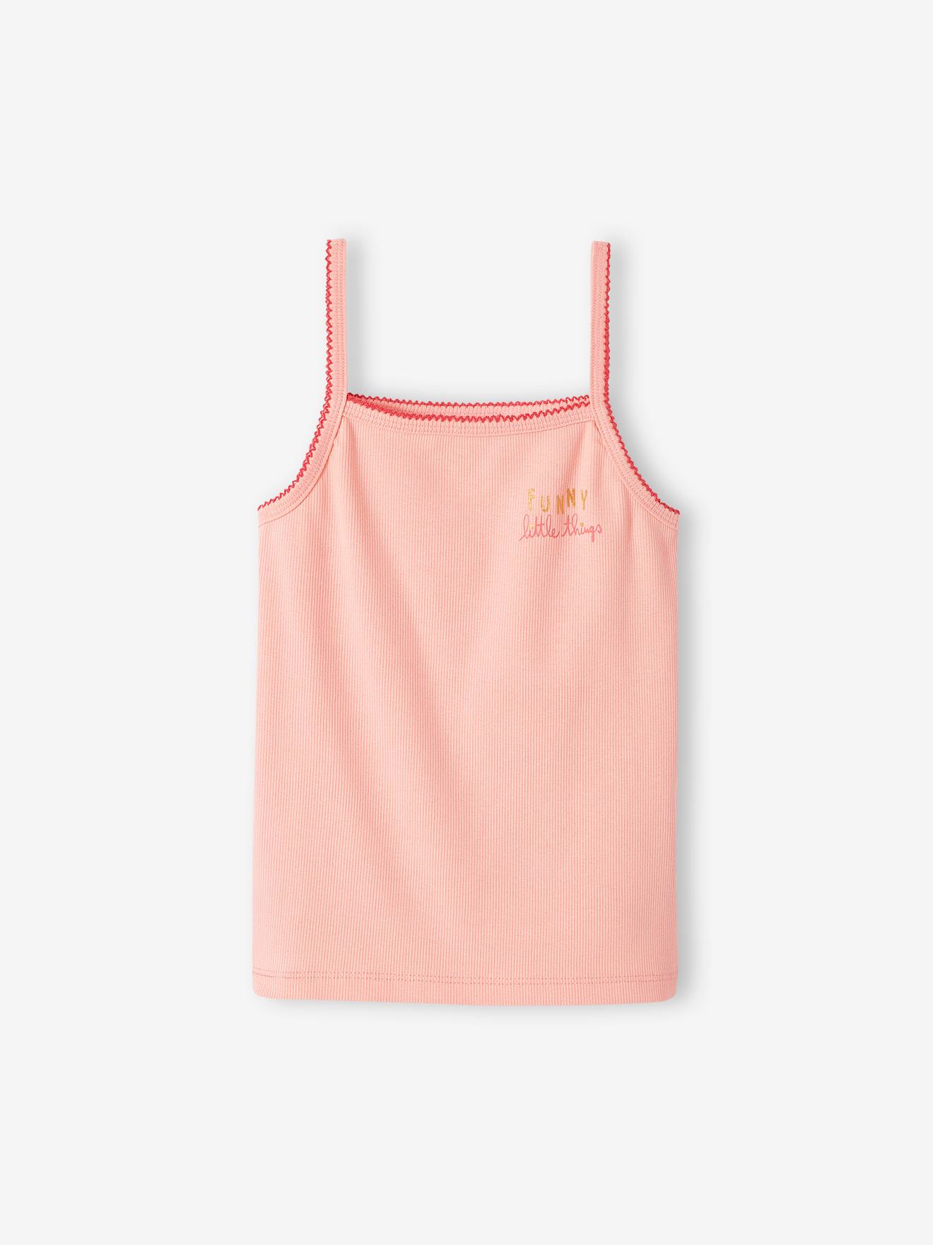 Lot de 3 débardeurs fantaisie fille en maille côtelée rose nude