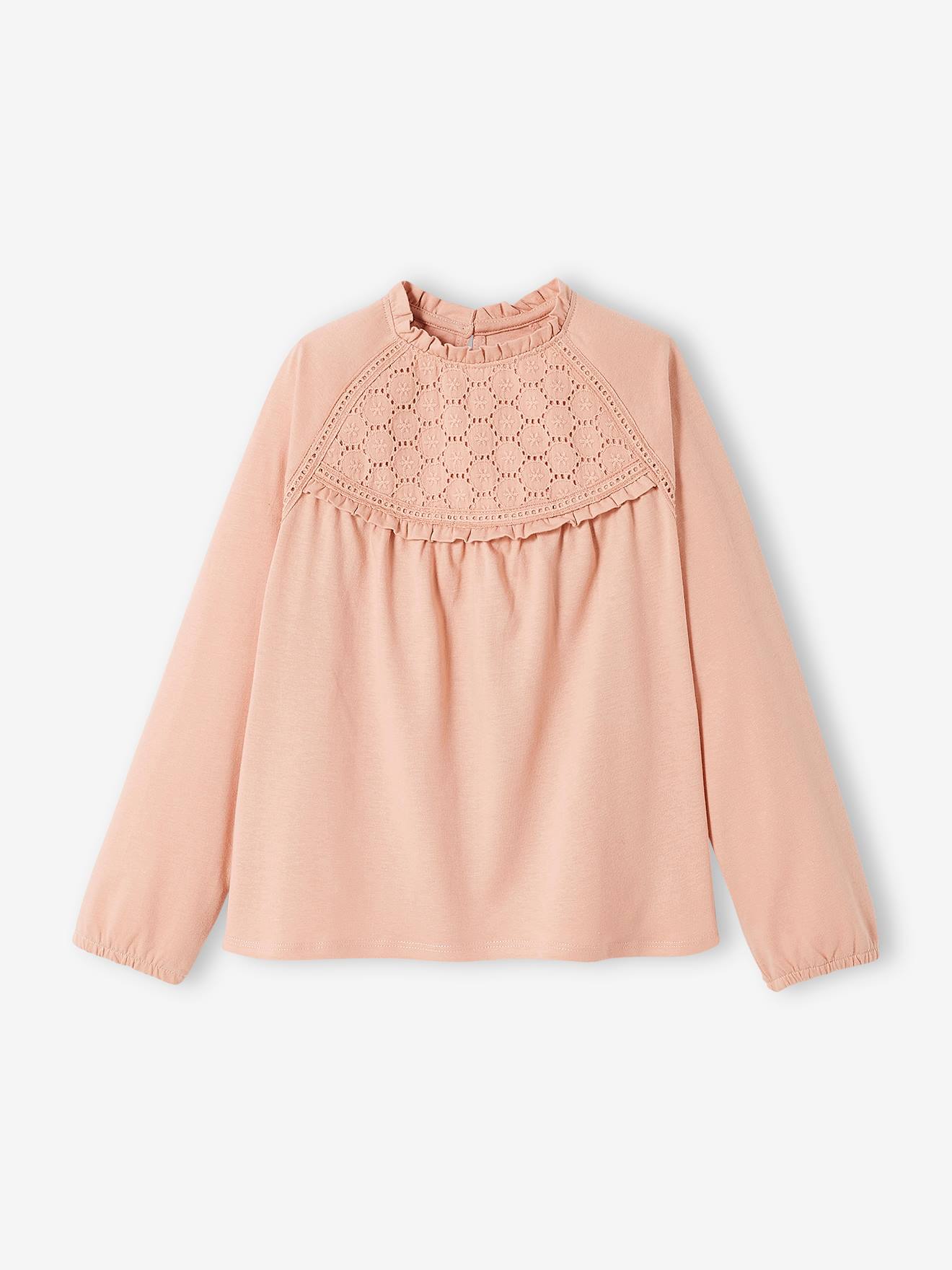 Vertbaudet Mädchen Blusenshirt mit Lochstickerei Oeko-Tex - zartrosa