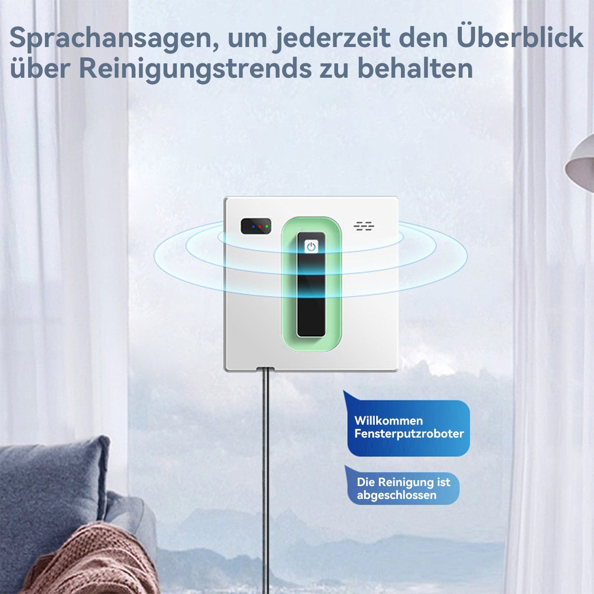 Hikeren Fensterputzroboter Fensterreiniger Roboter,Fenstersauger,2500Pa,Mit 50 ml Wassertank,72W