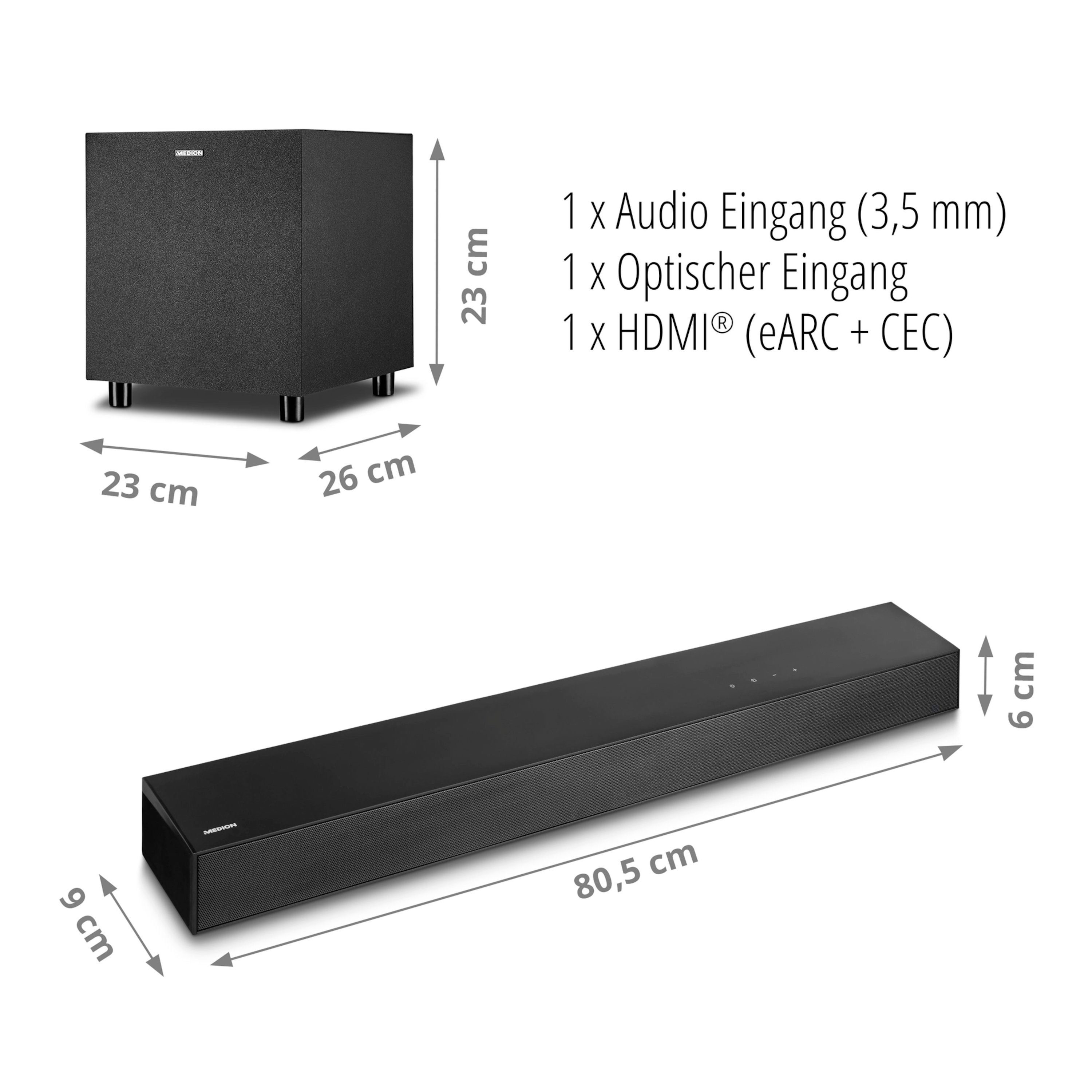 Medion® LIFE® S61022 Dolby Atmos® Soundbar, Bluetooth®, 3x20W + 60 W Subwoofer Soundbar (MD44022)