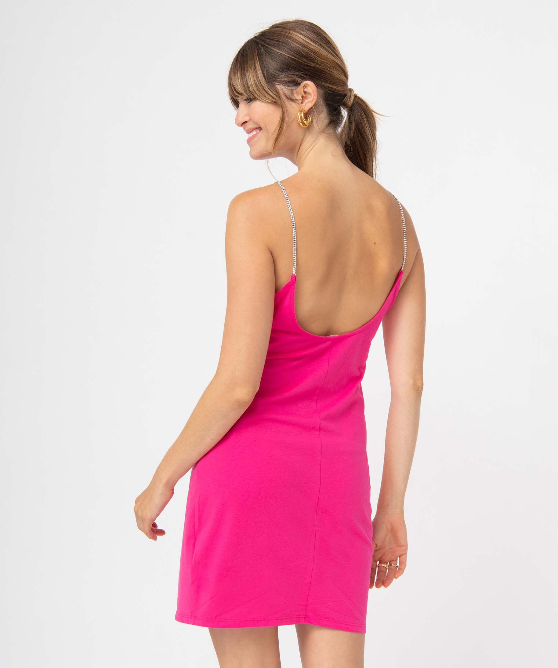 Robe femme avec fines bretelles en strass rose | GEMO