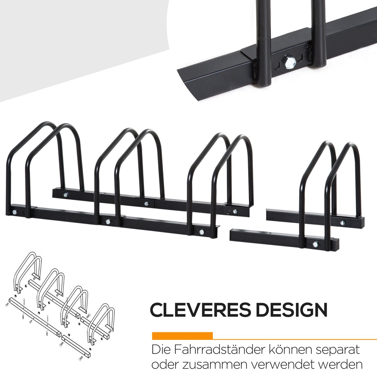 HOMCOM Fahrradständer Radständer Mehrfachständer Aufstellständer Fahrrad Ständer wetterfest langlebig Boden- und Wandmontage Stahl bis 4 Fahrräder Schwarz 110 x 33 x 27 cm