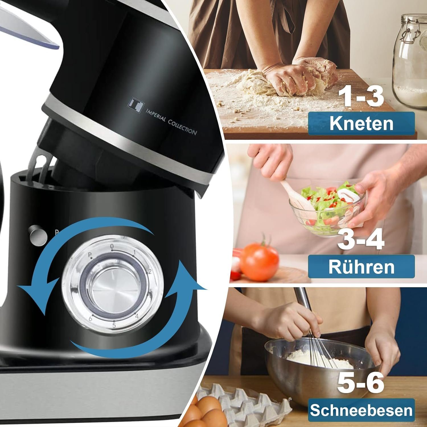 Kraftline Küchenmaschine Knetmaschine 2200W 6 Gänge 8.5 L Füllmenge Spülfest, 2200,00 W, 8,50 l Schüssel