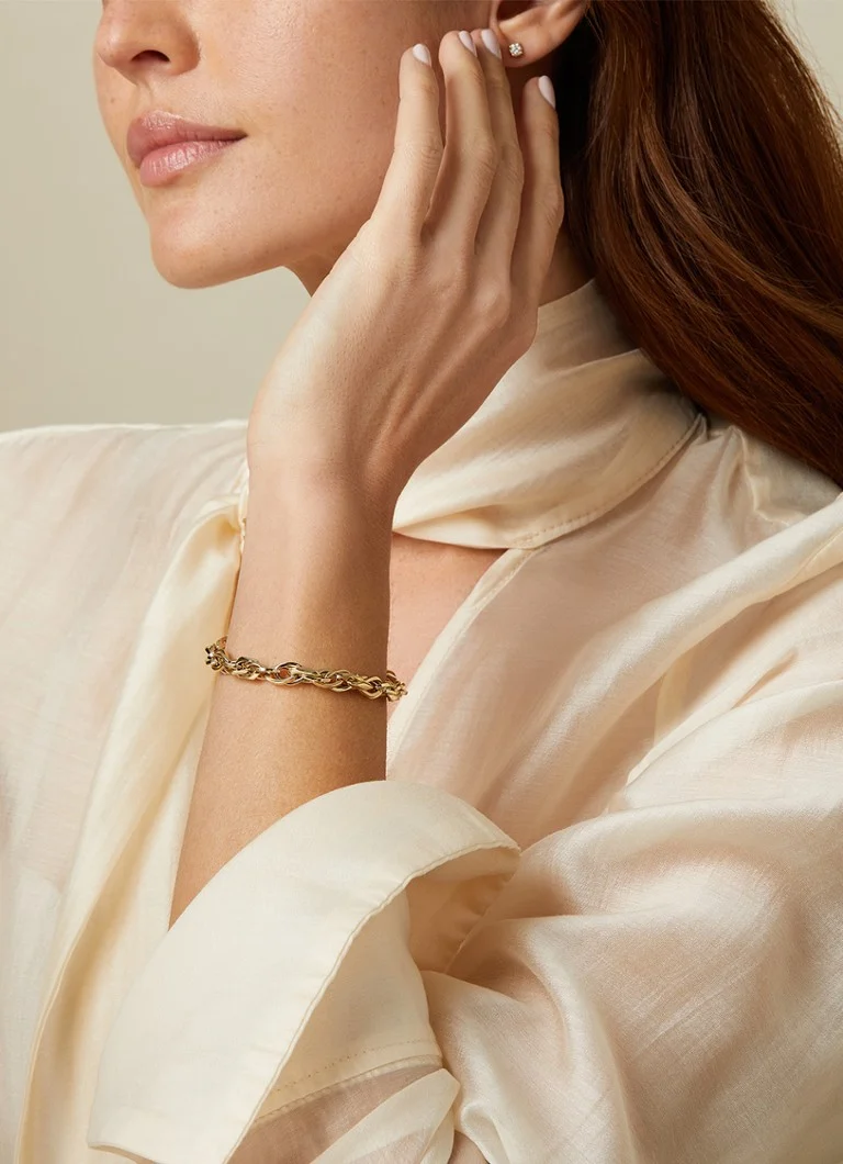 Diamond Point Yellow Gold Link Bracelet Timeless Treasures 19 cm