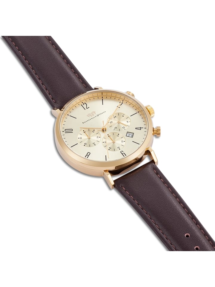 Rhodenwald & Söhne Herren Chronograph gelbgold Echtleder braun in braun günstig kaufen 21 cm