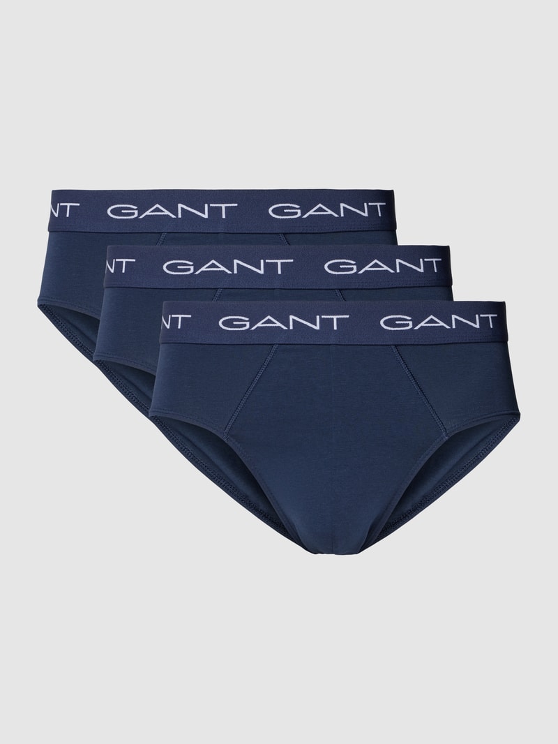 Slip mit elastischem Logo-Bund im 3er-Pack in marineblau