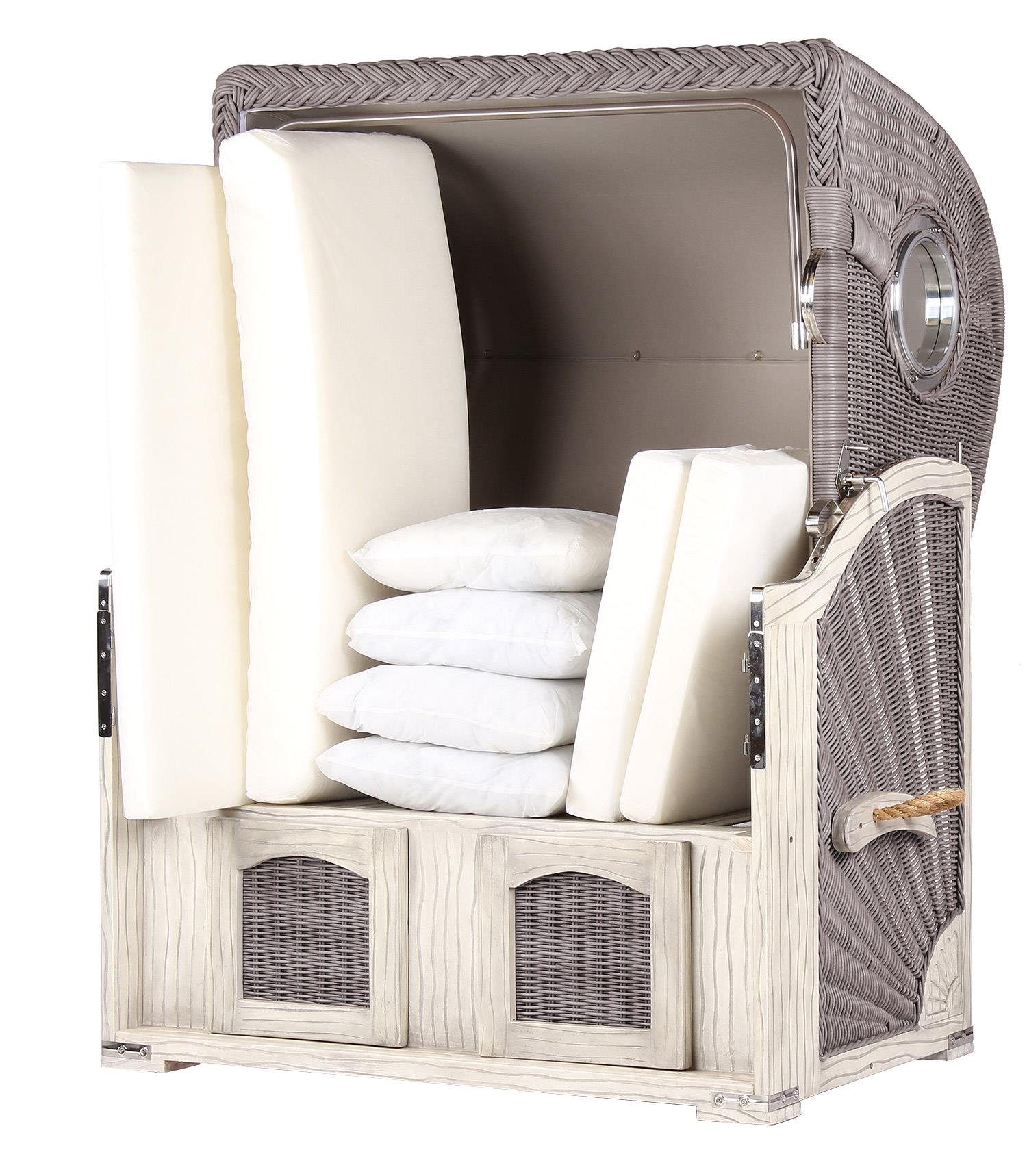 bene living Strandkorb Ammersee Mahagoni - Koboo washed grey - Modell 537, BxTxH: 125x80x165 cm, Volllieger ca. 175 Grad, Ostsee-Strandkorb, inkl. Liftersystem und Bullaugen