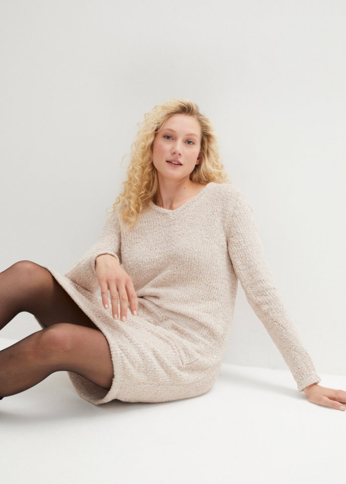 Flauschiges Strickfleecekleid mit Taschen, knieumspielend