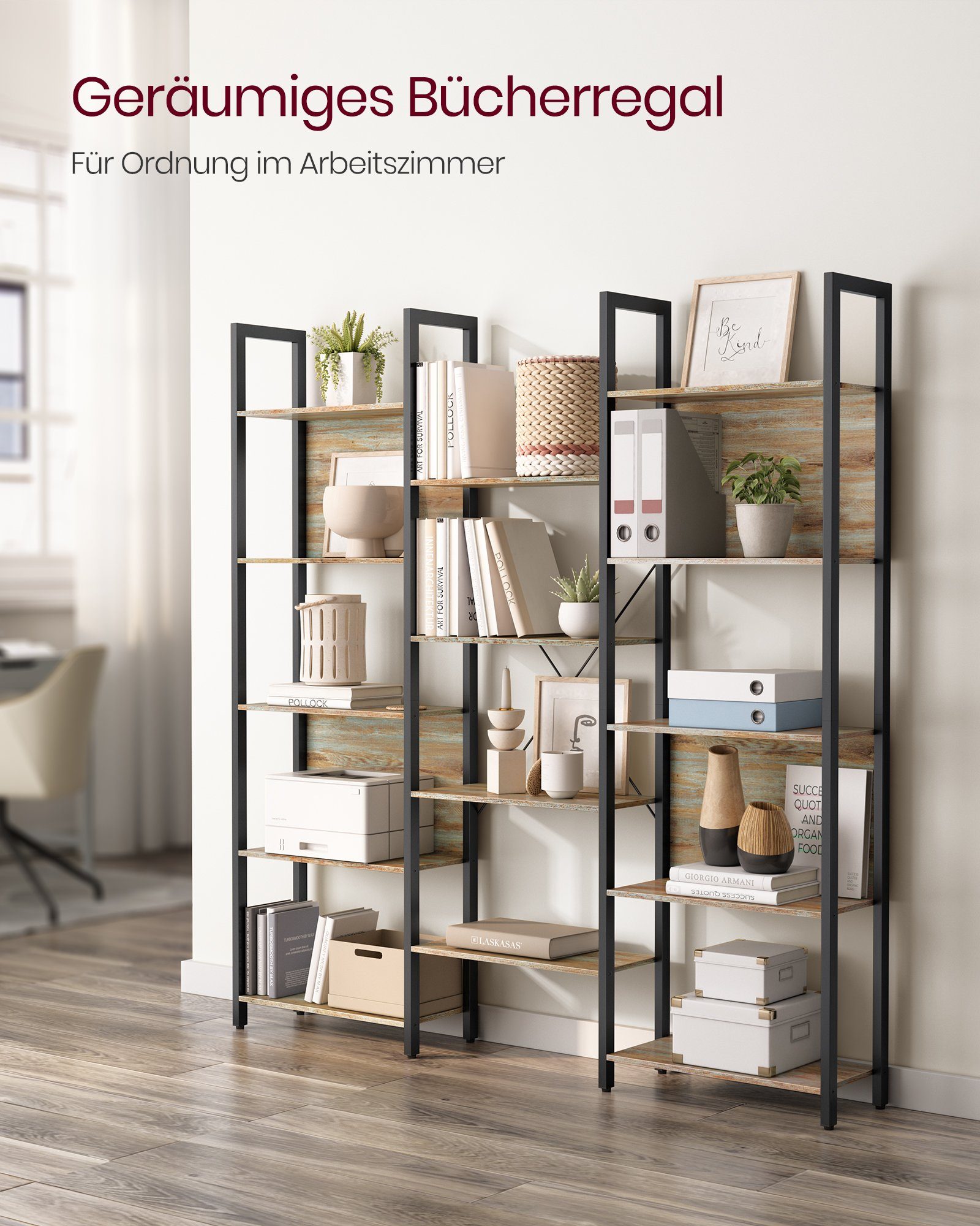 VASAGLE Bücherregal, Leiterregal, 24 x 158 x 166 cm, 14 Ablagen, Metall