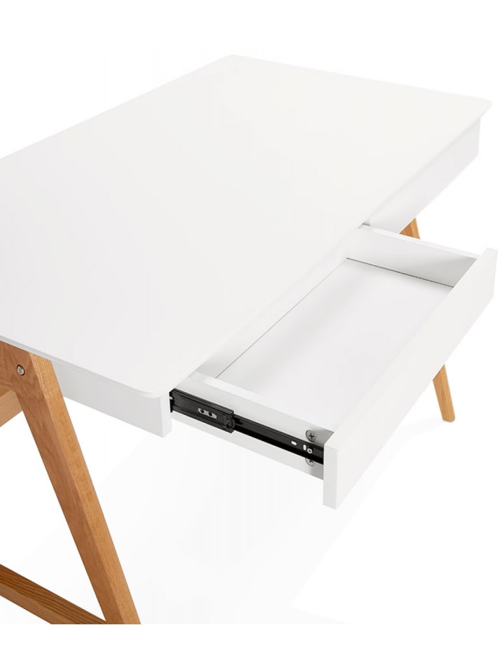 KADIMA DESIGN Schreibtisch SIROKO mit Eichenbeinen | Geradliniges Design in Weiß-Beige günstig kaufen onesize