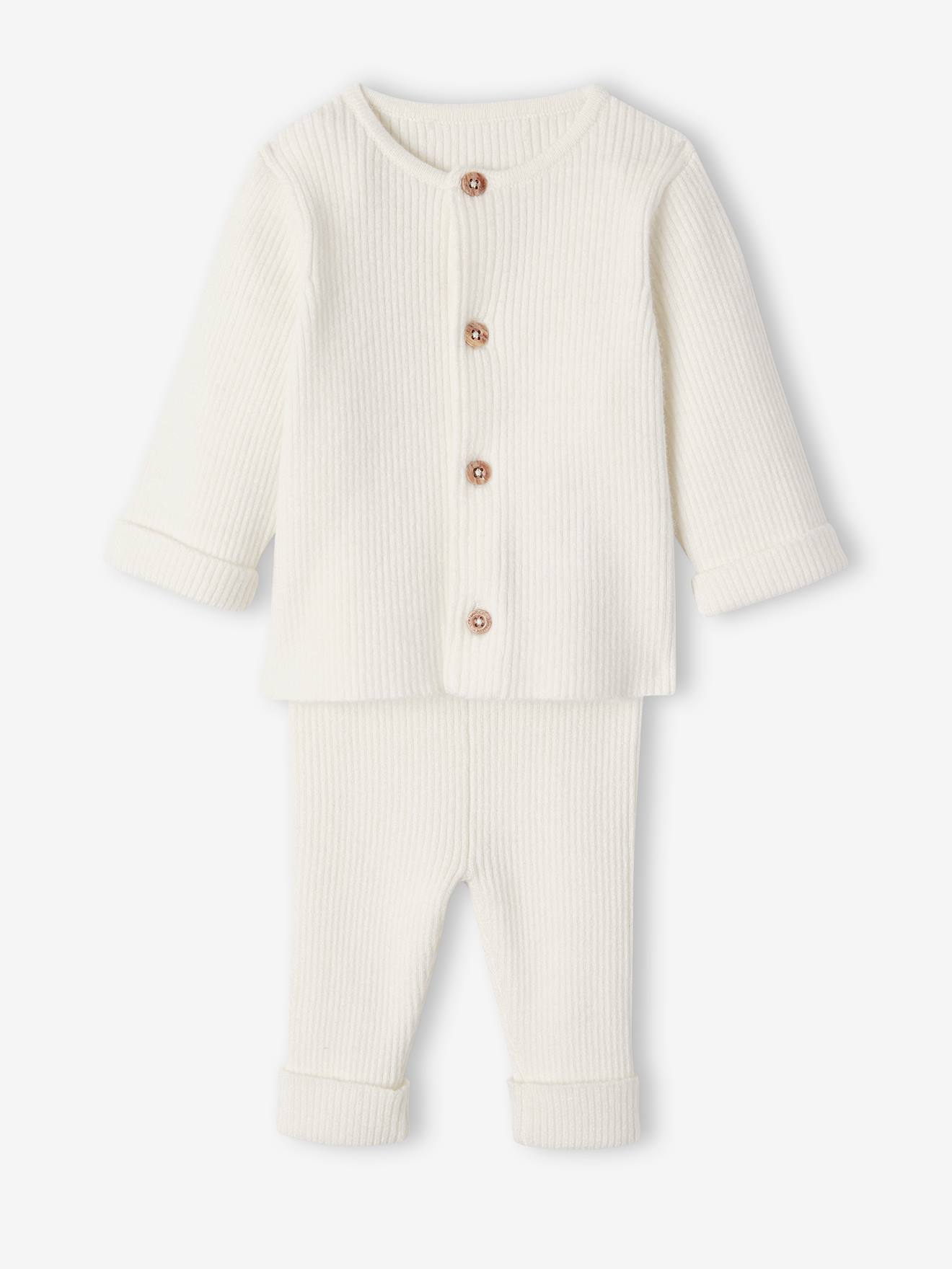 Ensemble mixte en tricot gilet et pantalon bébé blanc