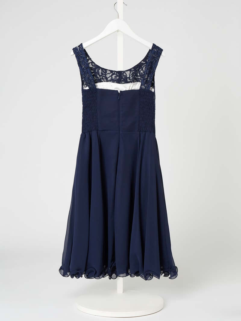 Kleid aus Spitze und Chiffon mit Glitter-Effekt in marineblau