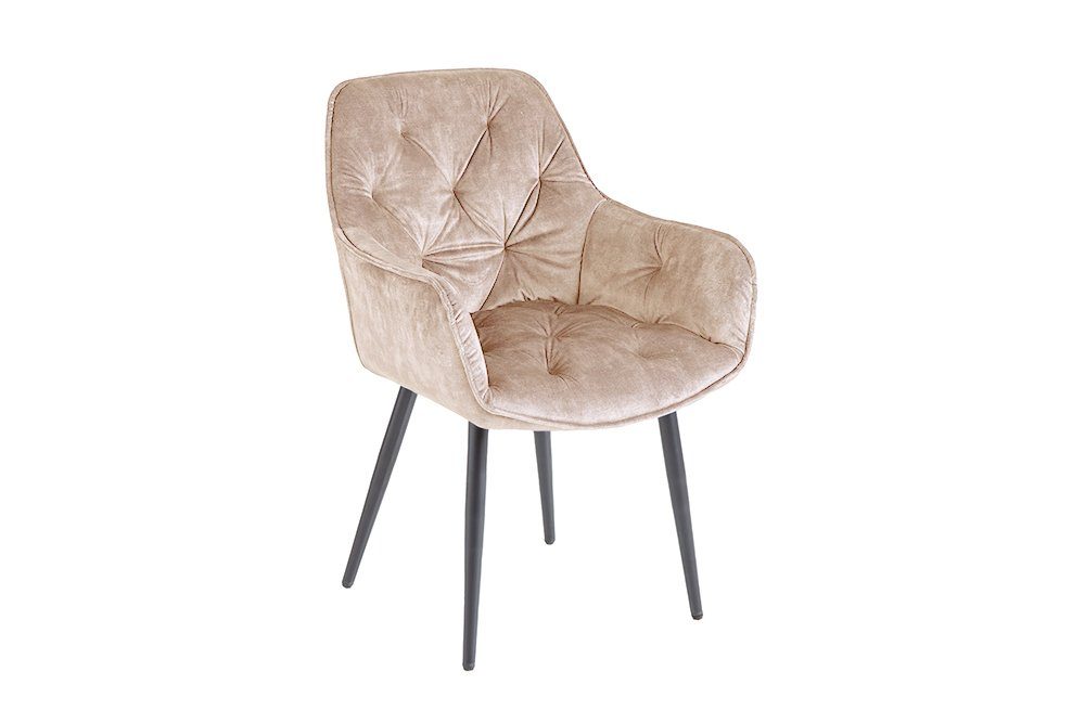 riess-ambiente Stuhl MILANO champagner, Esszimmer · Samt · Metall · mit Armlehne · Chesterfield-Steppung