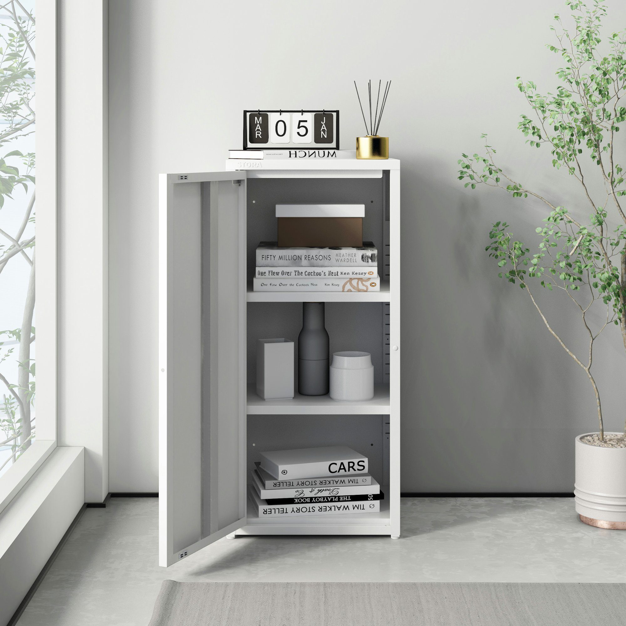en.casa Mehrzweckschrank Burlöv mit 1 Tür und 2 Ablagen 88x40x35 cm Weiß