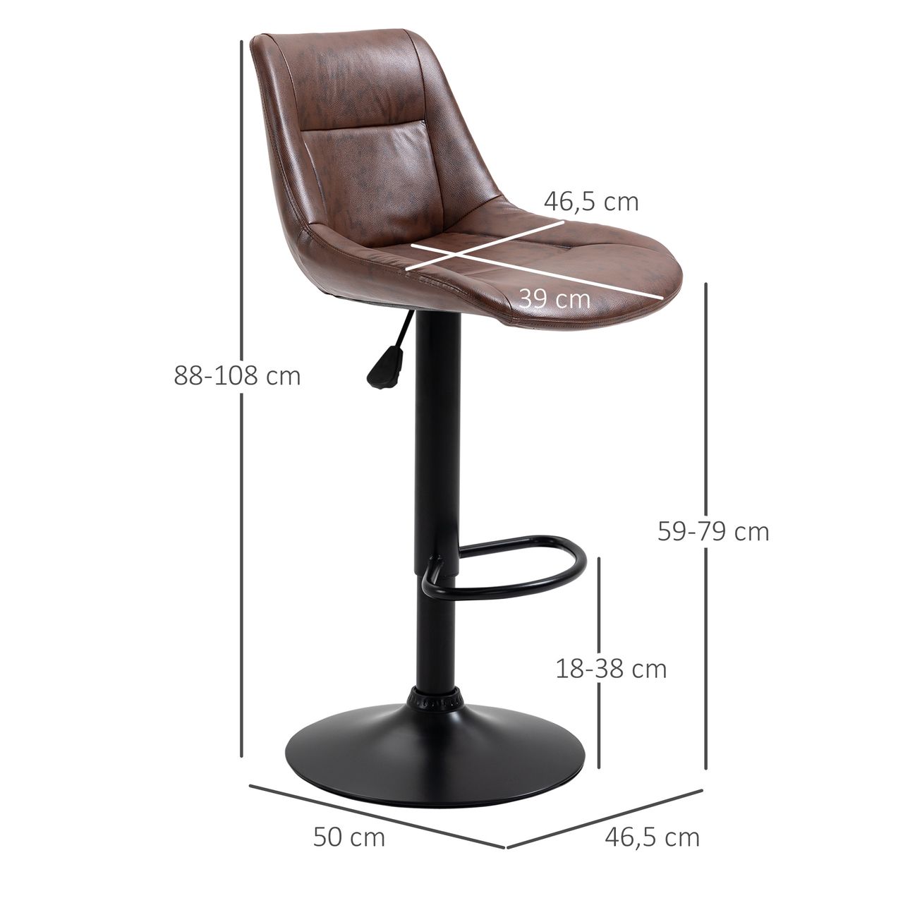 HOMCOM Barhocker 2er Set Barstuhl mit Rückenlehne, höhenverstellbar Tresenhocker