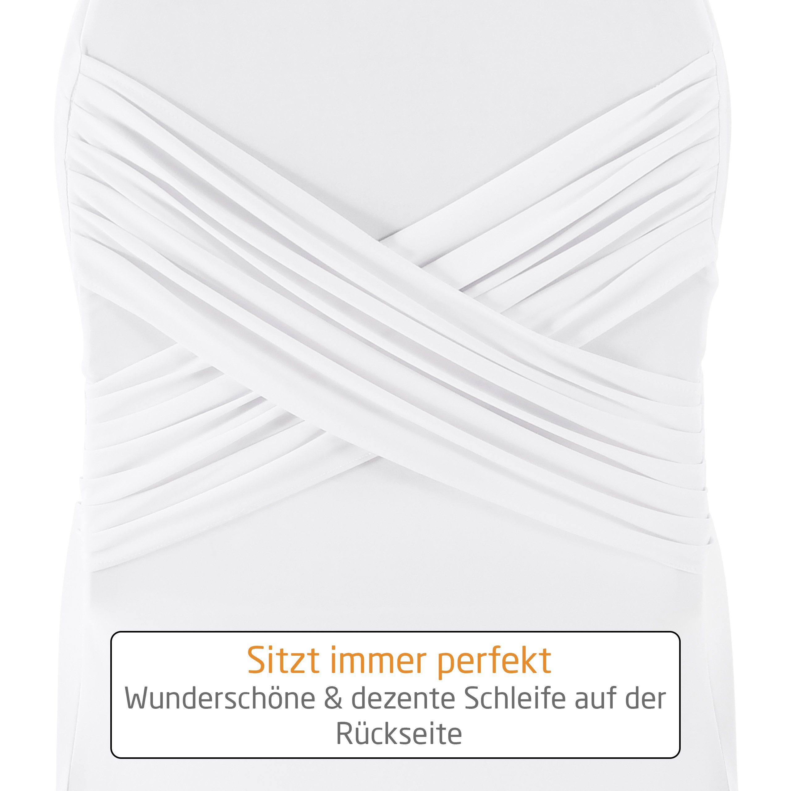 Raburg Stapelstuhl DAVID Bankettstuhl ROT mit CINDERELLA Stretch-Stuhl-Hussen WEIß (verschiedene Setgrößen, 6 St), belastbar bis 150 kg, stapelbar, ideal für Festlichkeiten & Partys