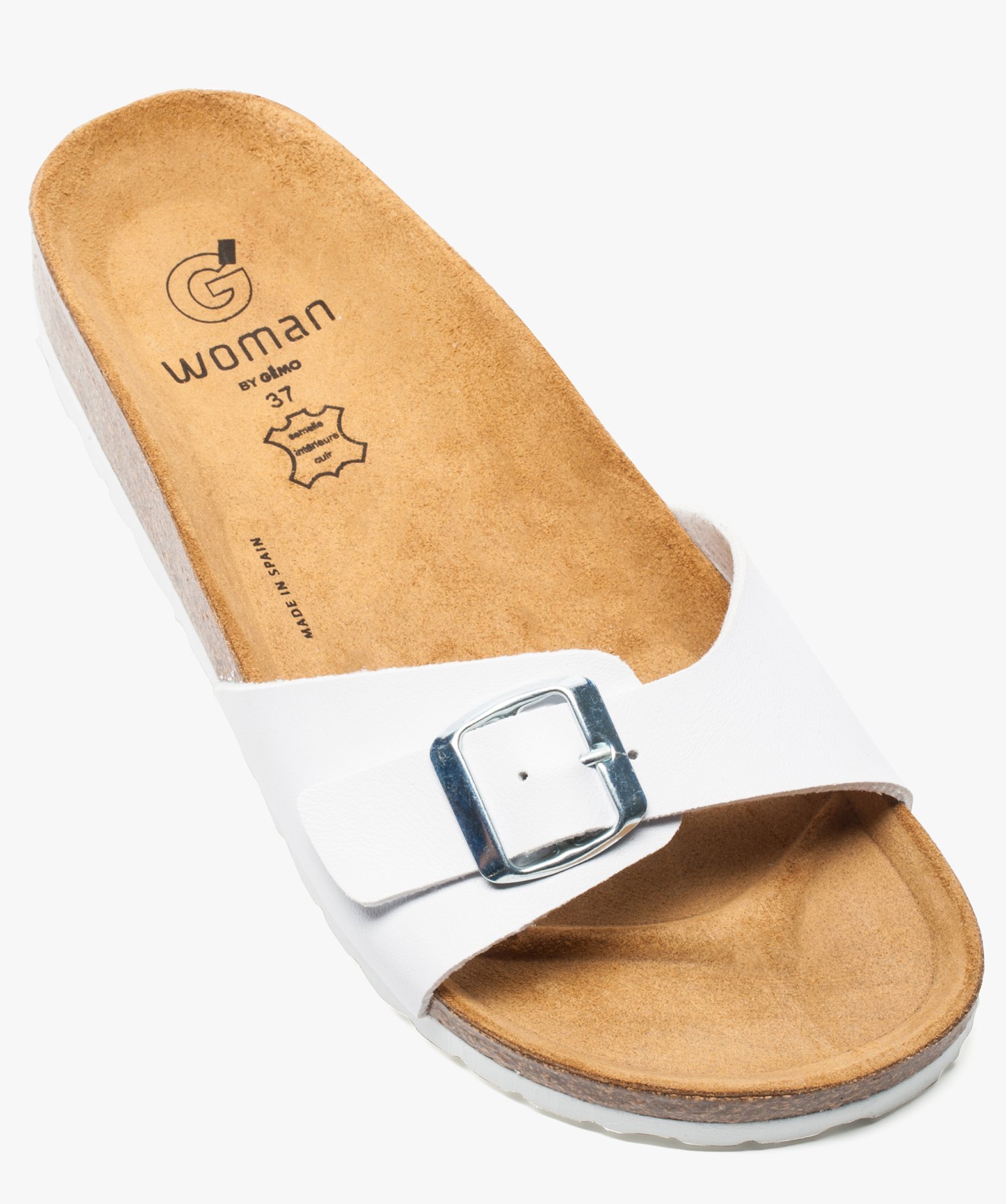 Mules femme à talon plat et large bride ajustable blanc | GEMO