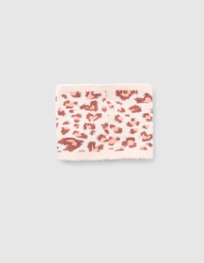 Snood écru tricot motif léopard-coeurs fille