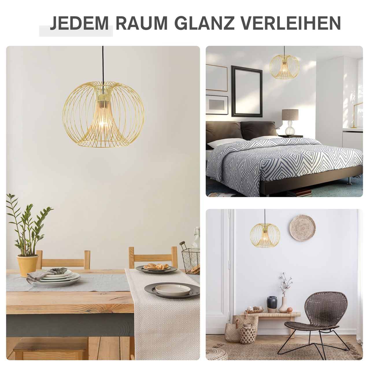 HOMCOM Hängeleuchte Deckenlampe moderne Pendelleuchte E27 40W Stahl Gold