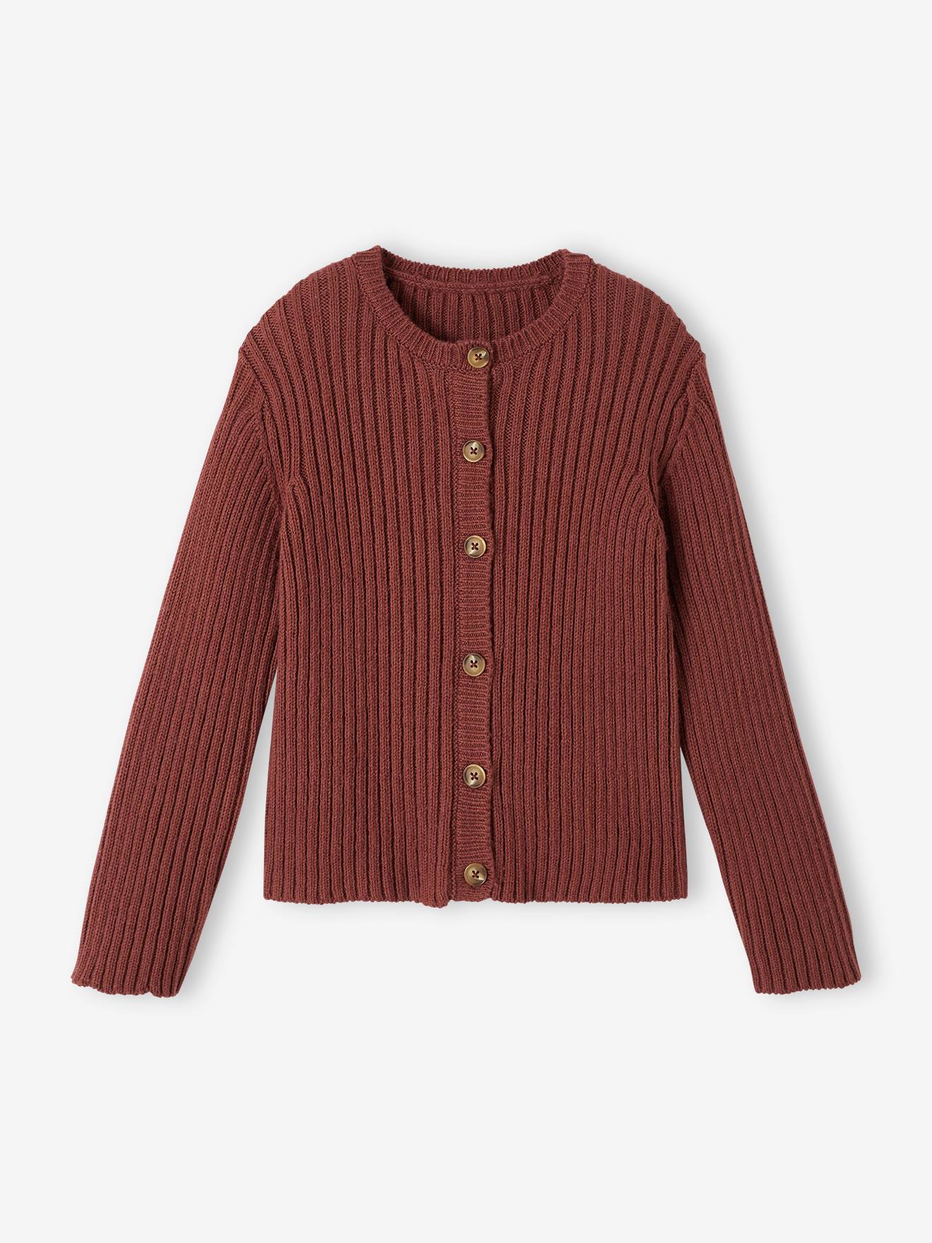 Gilet maille côtelée fille beige chiné