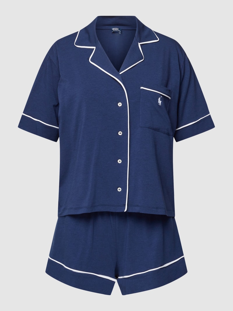 Pyjama mit Label-Stitching in marineblau