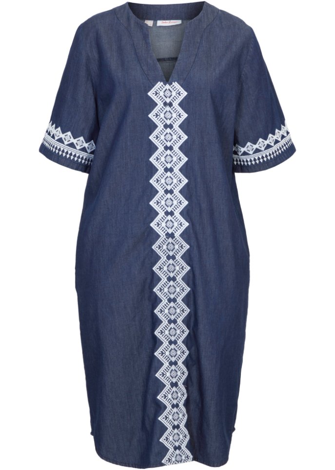 Jeans Tunika-Kleid mit Stickerei