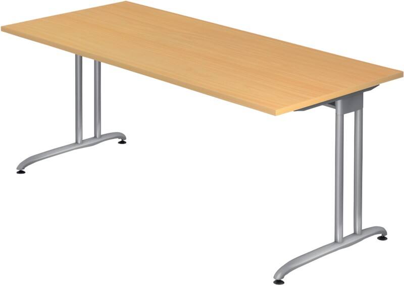 Hammerbacher VBS19/6/SDEAUFB Nicht Höhenverstellbar Gerader Schreibtisch Buche Melamin Silber T-Fuß 1.800 x 800 x 720 mm Mit Aufbau