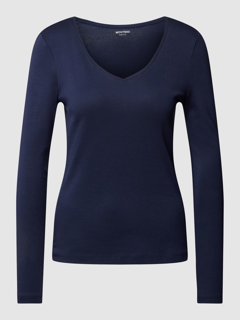 Longsleeve mit V-Ausschnitt in dunkelblau