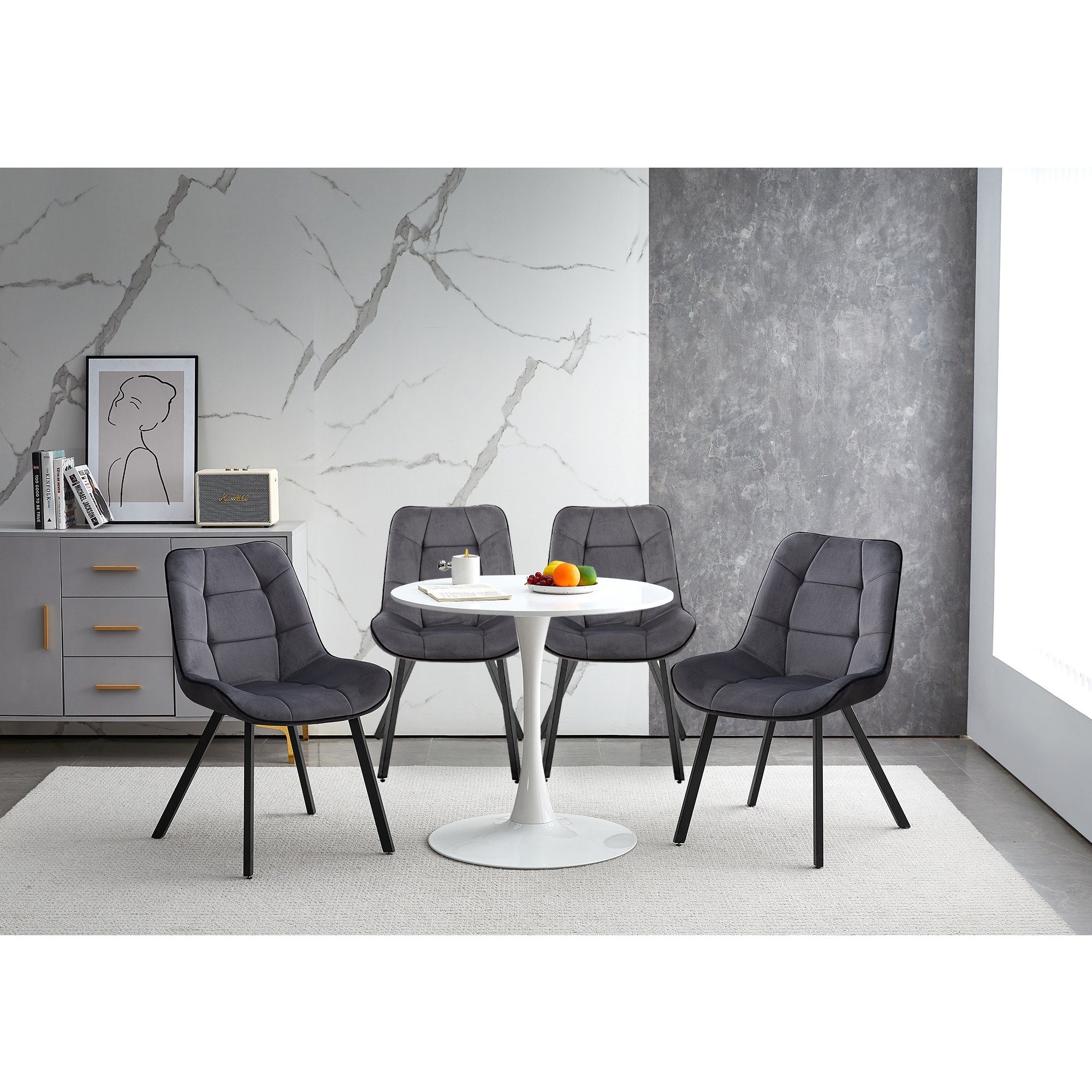 TRISENS Polsterstuhl Iris (Set, 4 St), Polstersessel mit abgestepptem Samtbezug Küchenstuhl in Velvetoptik