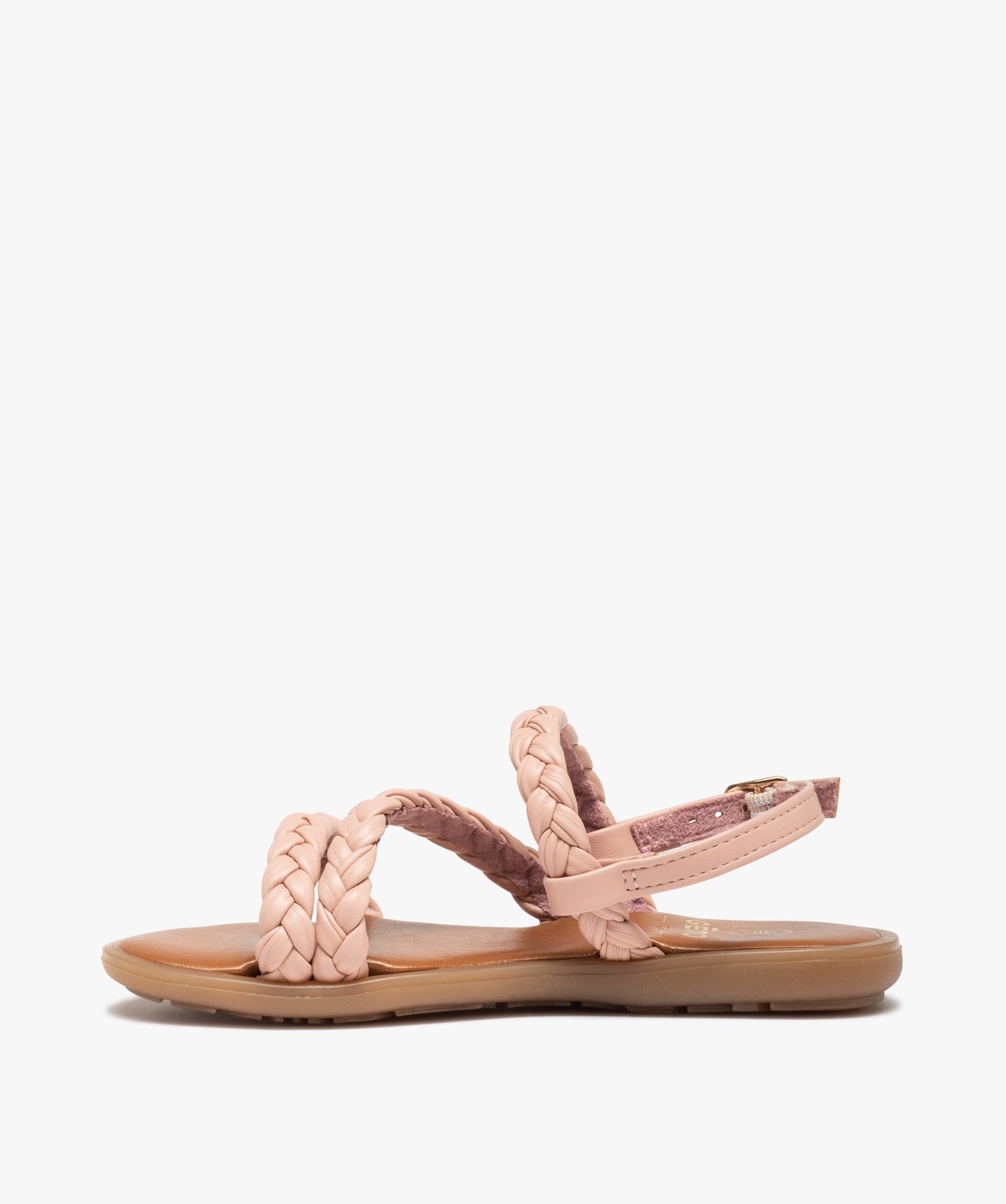 Nu-pieds fille à brides tressées unies rose | GEMO