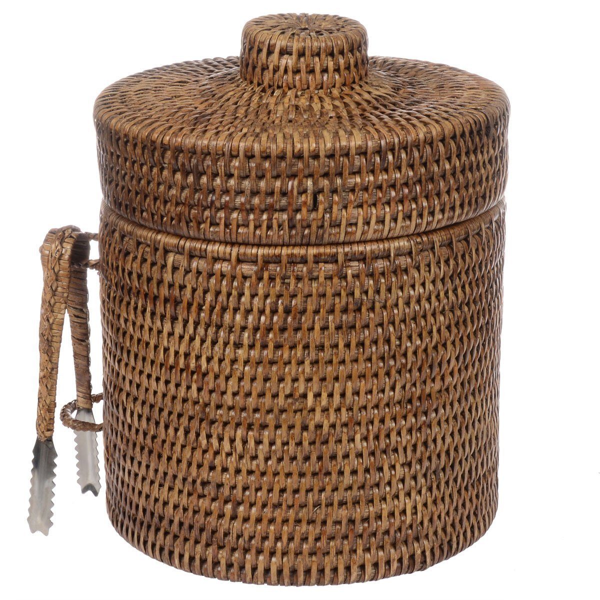 fiolini Eiseimer Rattan Antique Brown mit Deckel & Zange; Eiskübel / Eiswürfelbehälter