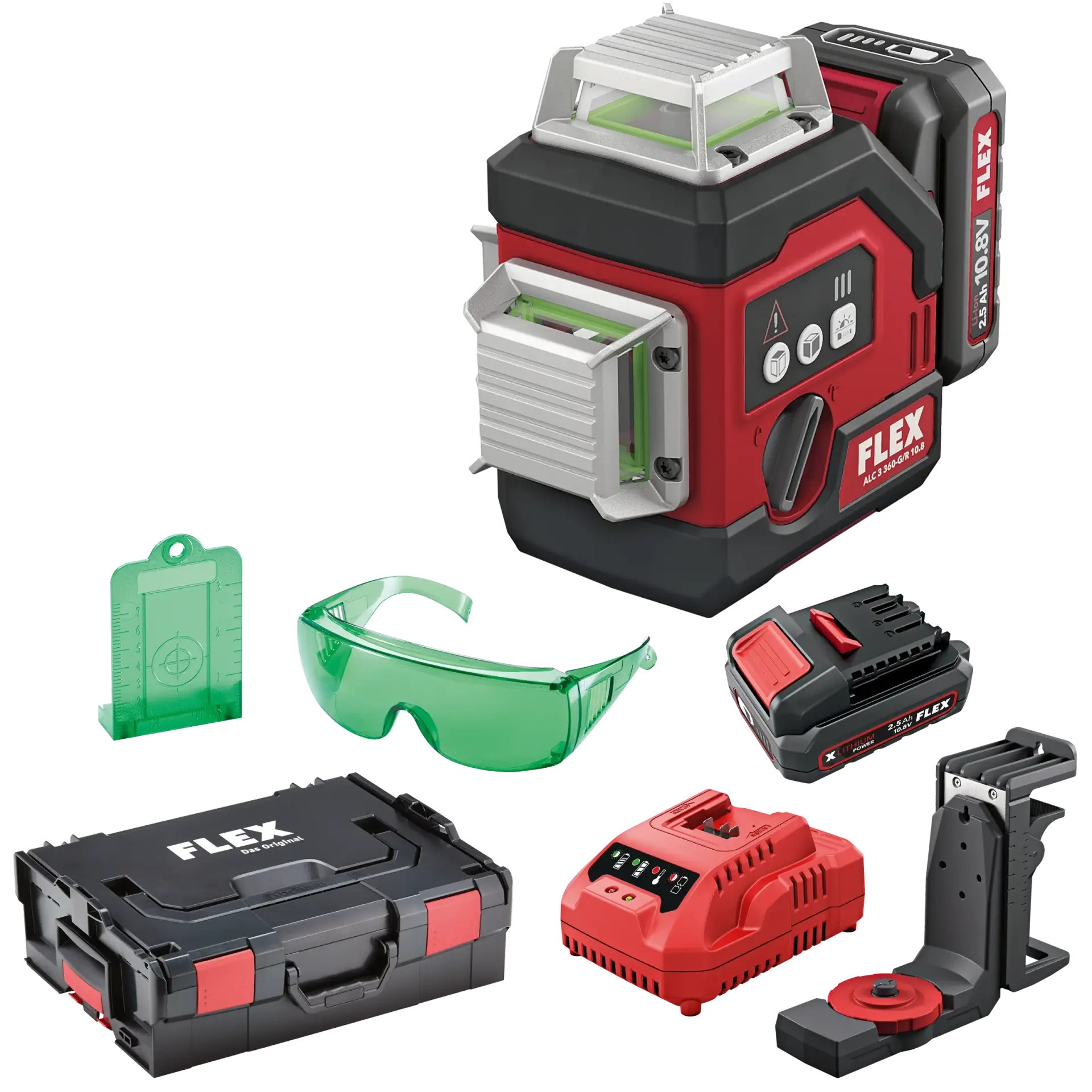 Flex-tools 500739 ALC 3/360-G/R 10.8 Set 360° Kreuzlinienlaser mit Empfängermodus 10,8 V 2,5 Ah Li-Ion in L-Boxx