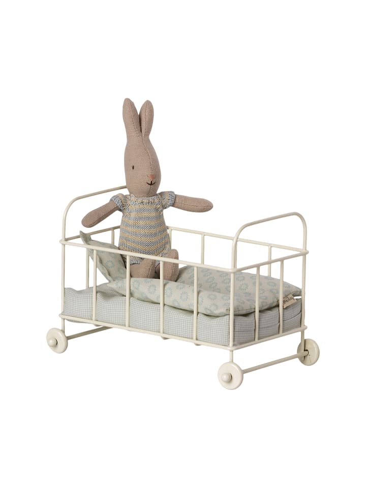 Maileg Kinderbett für Mikro Hase Weiß mit Bettwäsche Blau 16 cm günstig kaufen onesize