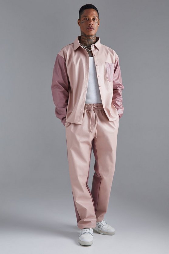 Langärmliges Colorblock Overshirt und Hose