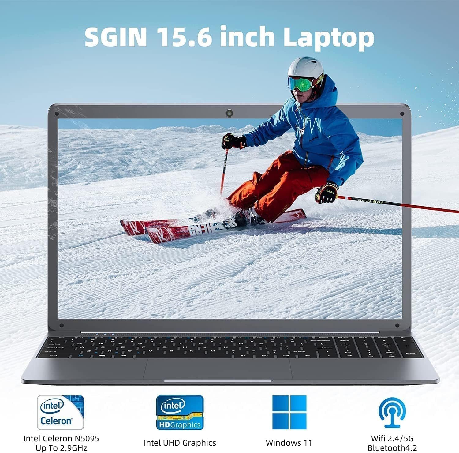 SGIN Notebook (Intel Celeron N5095, UHD Grafik, 512 GB SSD, Full HD Display 12GB Ram vielseitige Anschlüsse, leicht und tragbar)