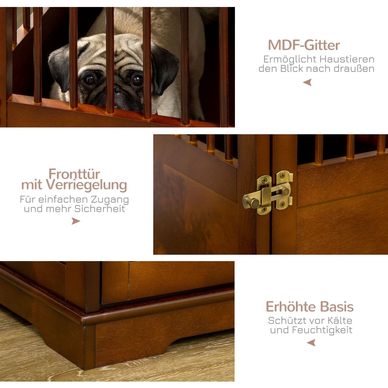 PawHut Hundekäfig, Hundehütte mit Tischplatte, Haustierkäfig, Hundebox, Braun