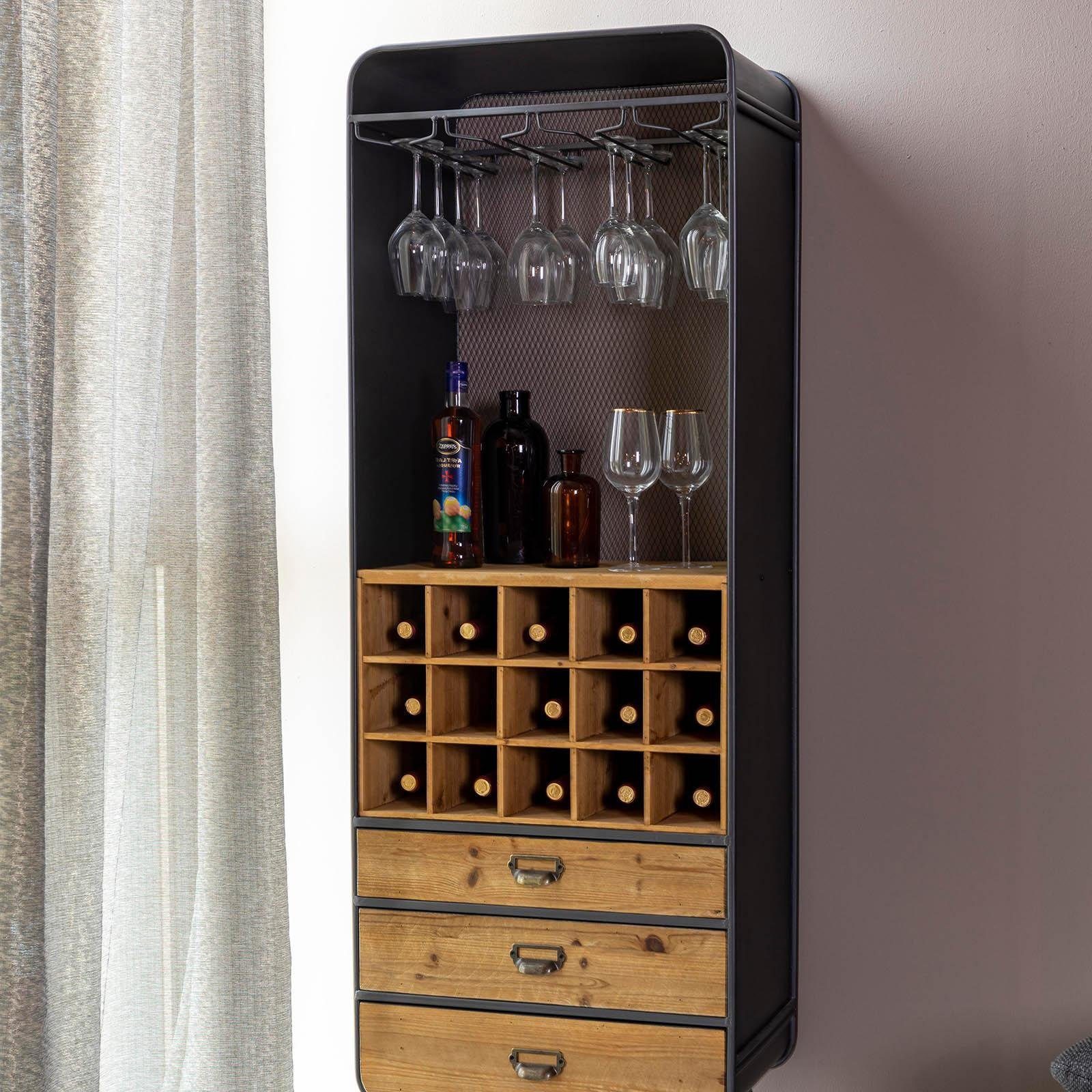 Dutchbone Vitrine DUTCHBONE Barschrank Vino (Packung, 1 Stück DUTCHBONE Barschrank) aus Eisen, Mischholz, Tannenholz, B 56 Zentimeter, H 170 Zentimeter, T 38 Zentimeter
