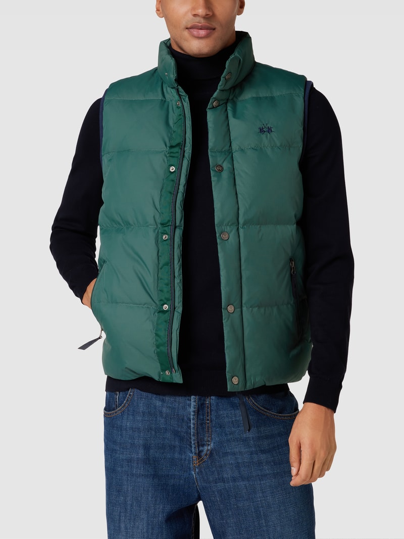 Daunenweste mit Label-Stitching in petrol