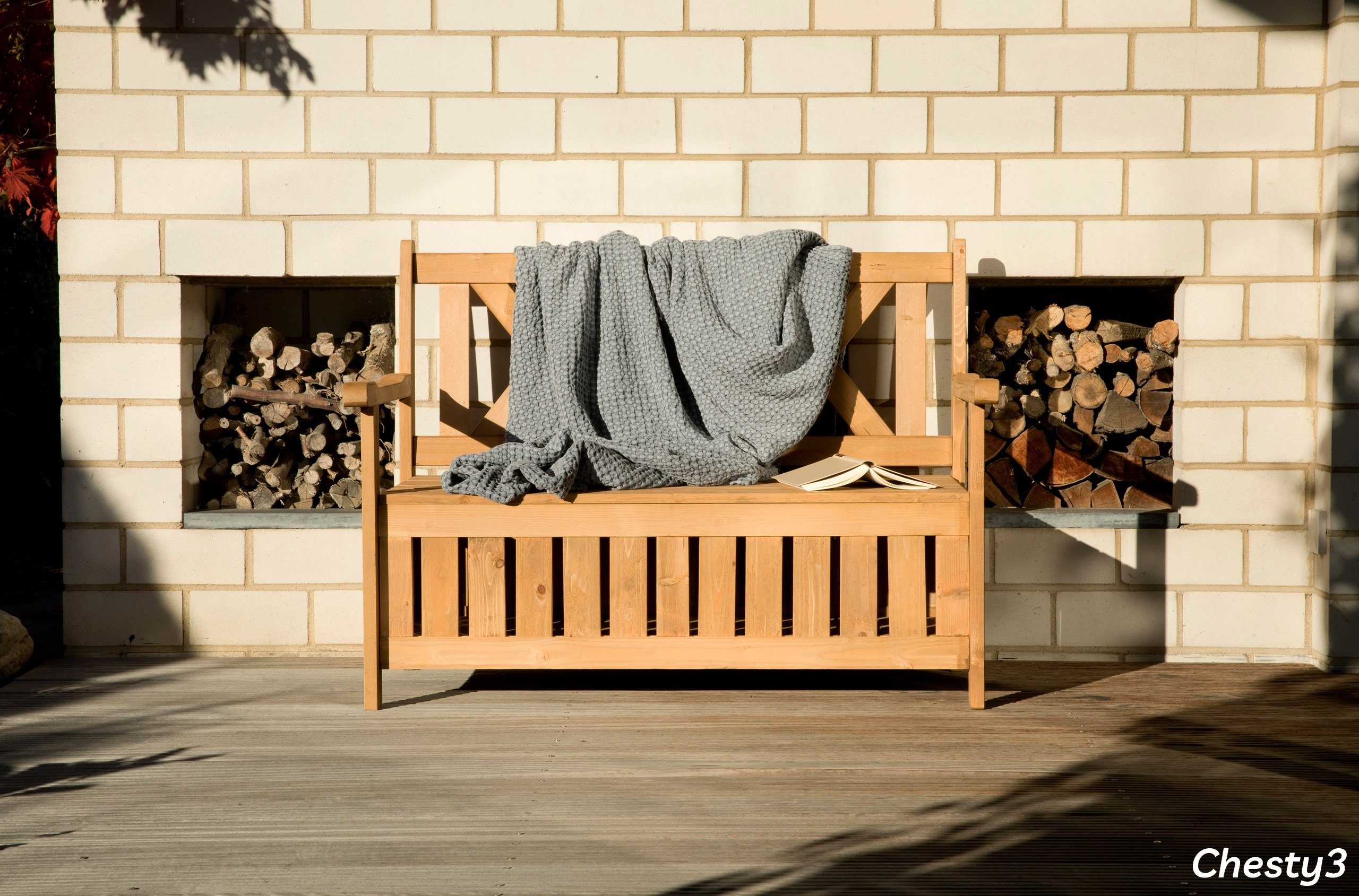 needs&wants® Gartenbank Holz wetterfest mit Stauraum, Truhenbank Holzbank Sitzbank Truhe braun